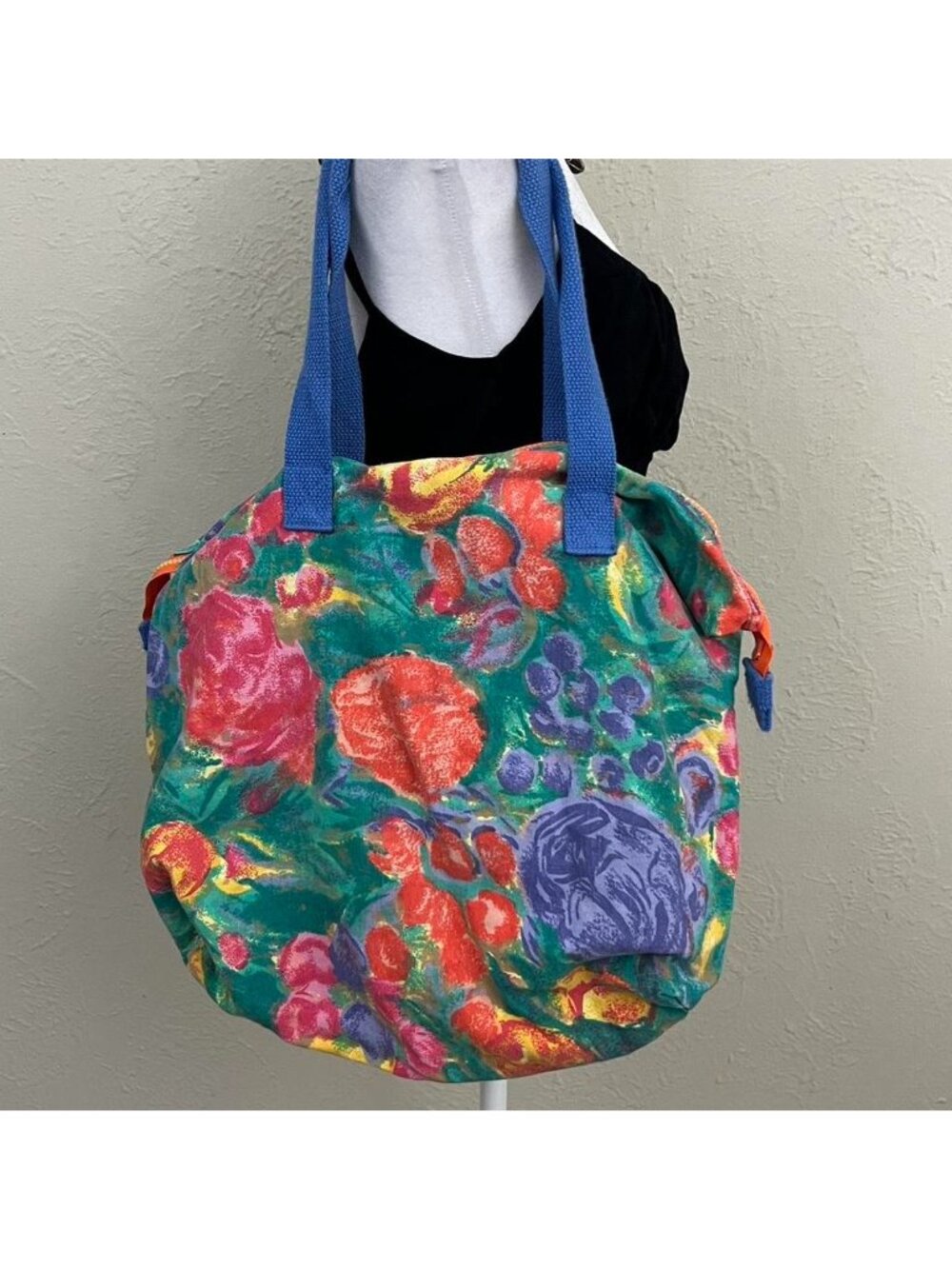vintage 90s colorful floral boho granola beachy zip tote bag - Picture 2 of 7